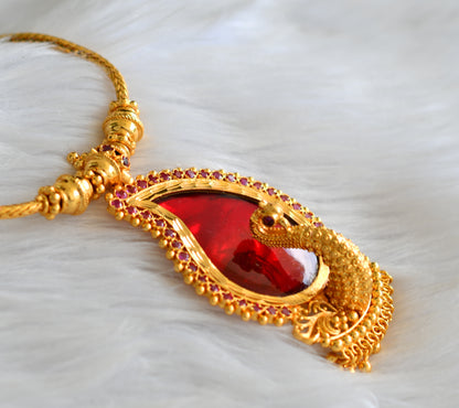 Gold tone kerala style pink-red mango peacock necklace dj-43235