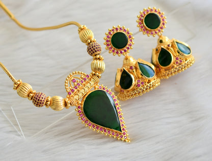 Gold tone kerala style ad pink-green gopi necklace set dj-44753