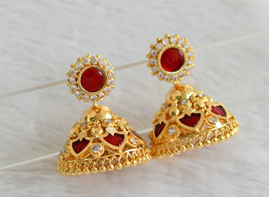 Gold tone ad red-white 6 petal palakka big jhumkka dj-48117