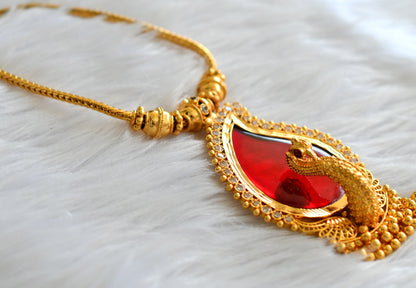 Gold tone kerala style red-white mango peacock necklace dj-43237