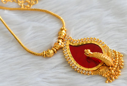 Gold tone kerala style red-white mango peacock necklace dj-43237