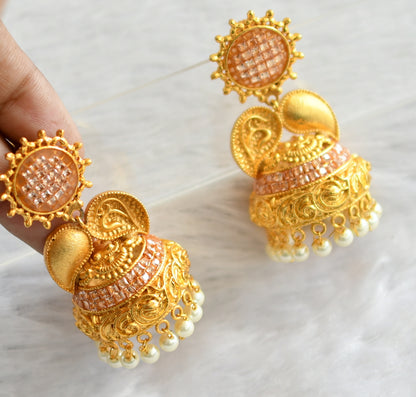 Matte finish gold color stone pearl mango jhumkka dj-03853