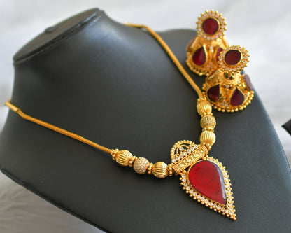 Gold tone kerala style ad red-white gopi necklace set dj-44754