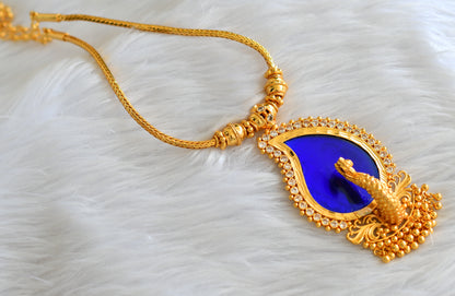 Gold tone kerala style blue-white mango peacock necklace dj-43236