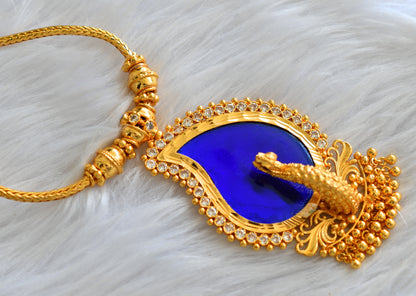 Gold tone kerala style blue-white mango peacock necklace dj-43236