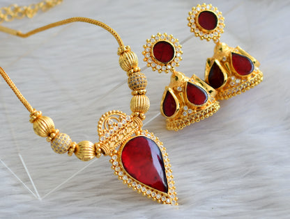 Gold tone kerala style ad red-white gopi necklace set dj-44754