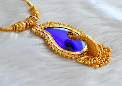 Gold tone kerala style blue-white mango peacock necklace dj-43236