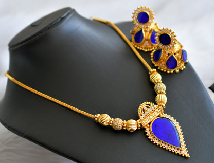 Gold tone kerala style ad blue-white gopi necklace set dj-44755