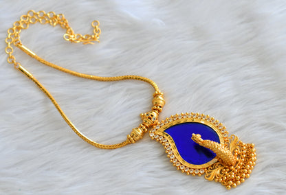 Gold tone kerala style blue-white mango peacock necklace dj-43236