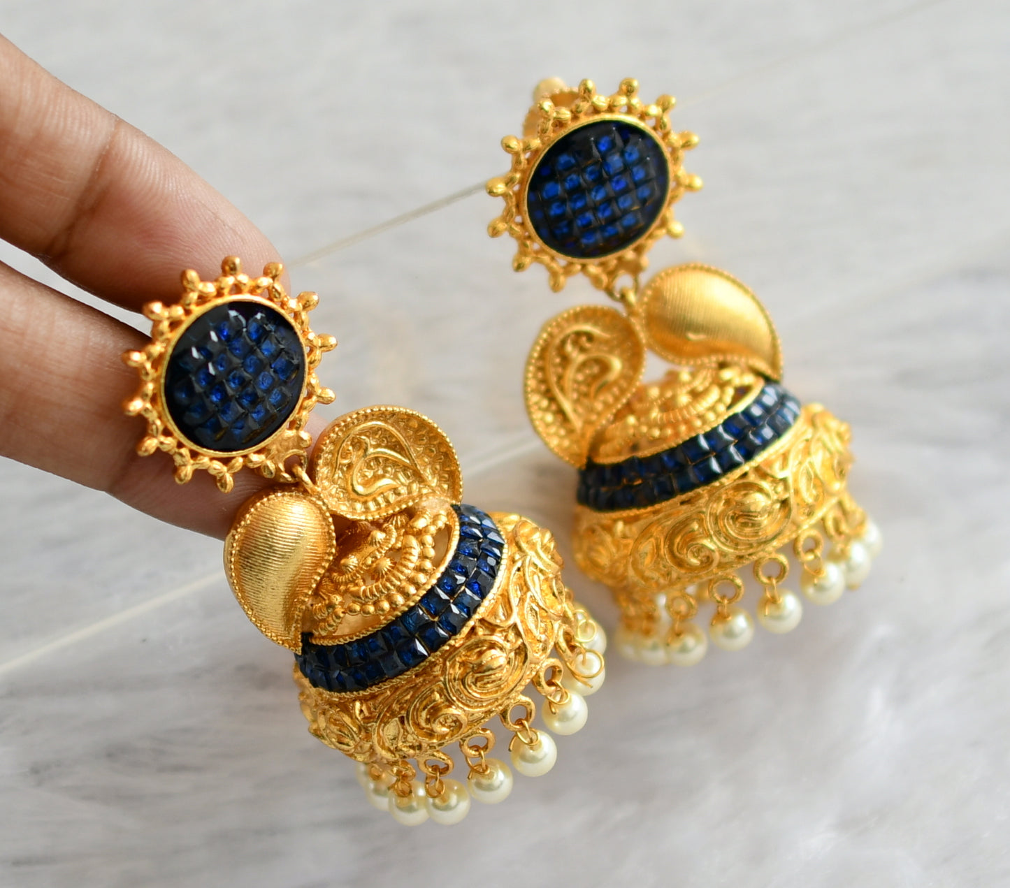 Matte finish blue-pearl mango jhumkka dj-03855