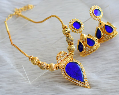 Gold tone kerala style ad blue-white gopi necklace set dj-44755