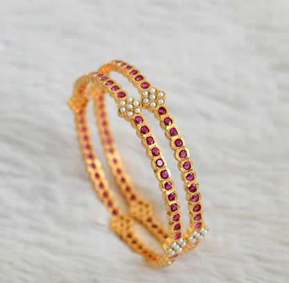 Gold tone ad pink-pearl south indian flower bangles(2.8) dj-48124