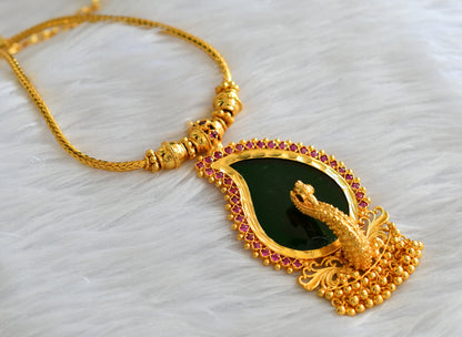 Gold tone kerala style pink-green mango peacock necklace dj-43234