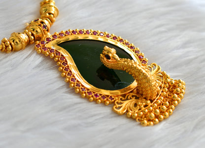 Gold tone kerala style pink-green mango peacock necklace dj-43234