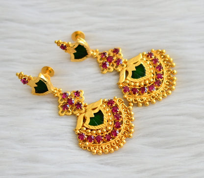 Gold tone kerala style pink-green palakka earrings dj-44757