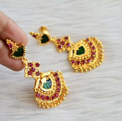 Gold tone kerala style pink-green palakka earrings dj-44757