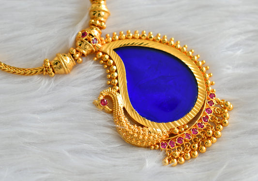 Gold tone pink-blue kerala style peacock necklace dj-43241