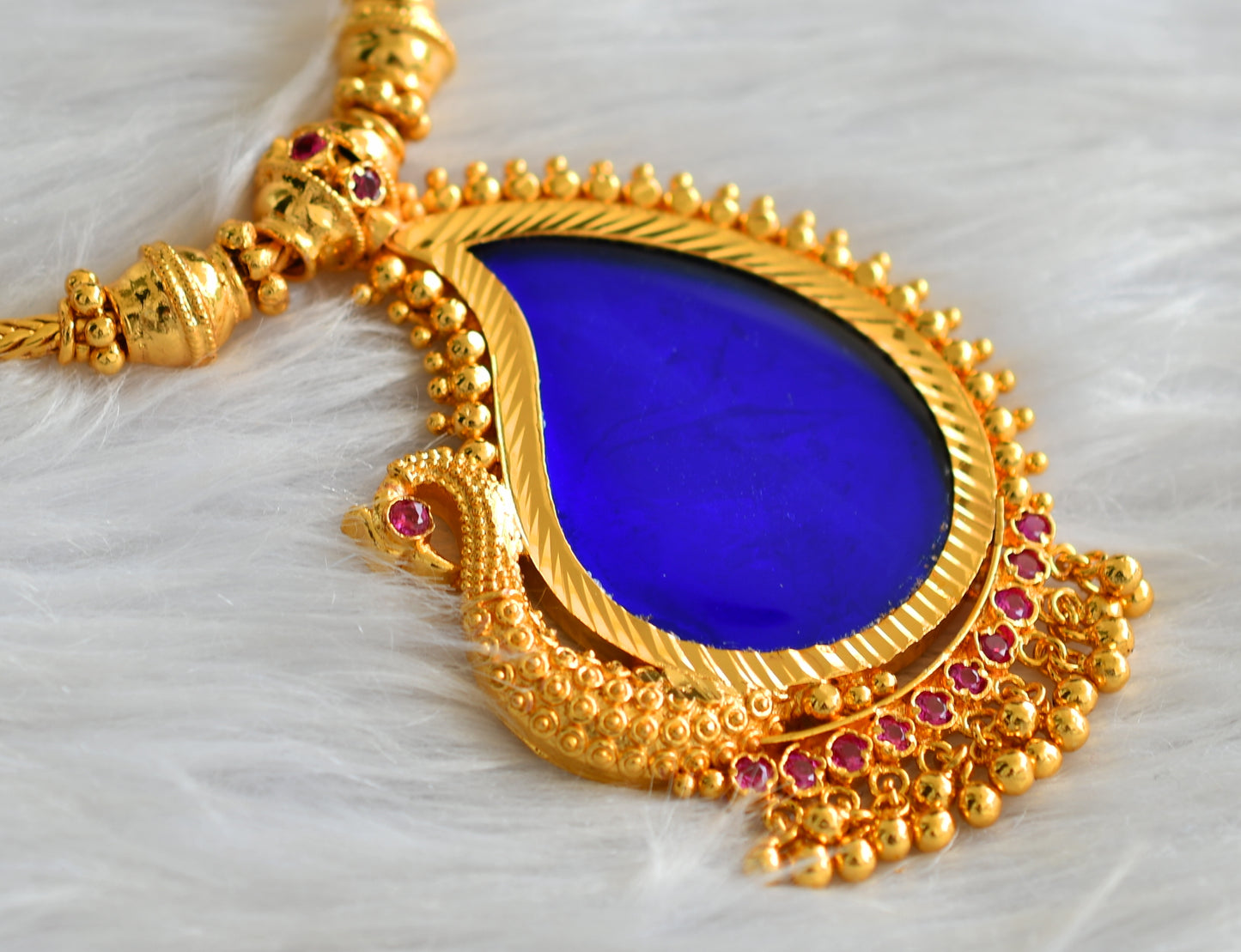 Gold tone pink-blue kerala style peacock necklace dj-43241