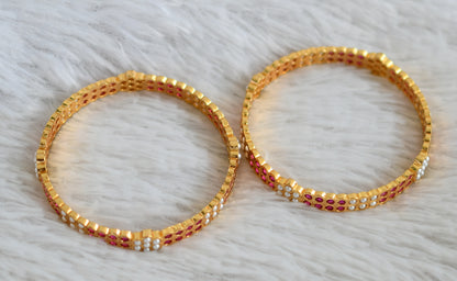 Gold tone ad pink-pearl south indian flower bangles(2.6) dj-48121