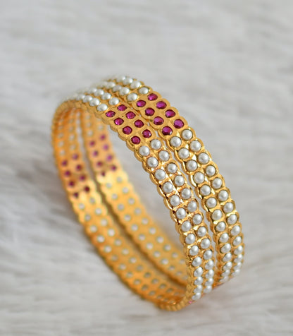 Gold tone ad pink-pearl south indian bangles(2.4) dj-48118