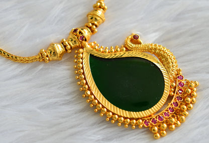 Gold tone pink-green kerala style peacock necklace dj-43239