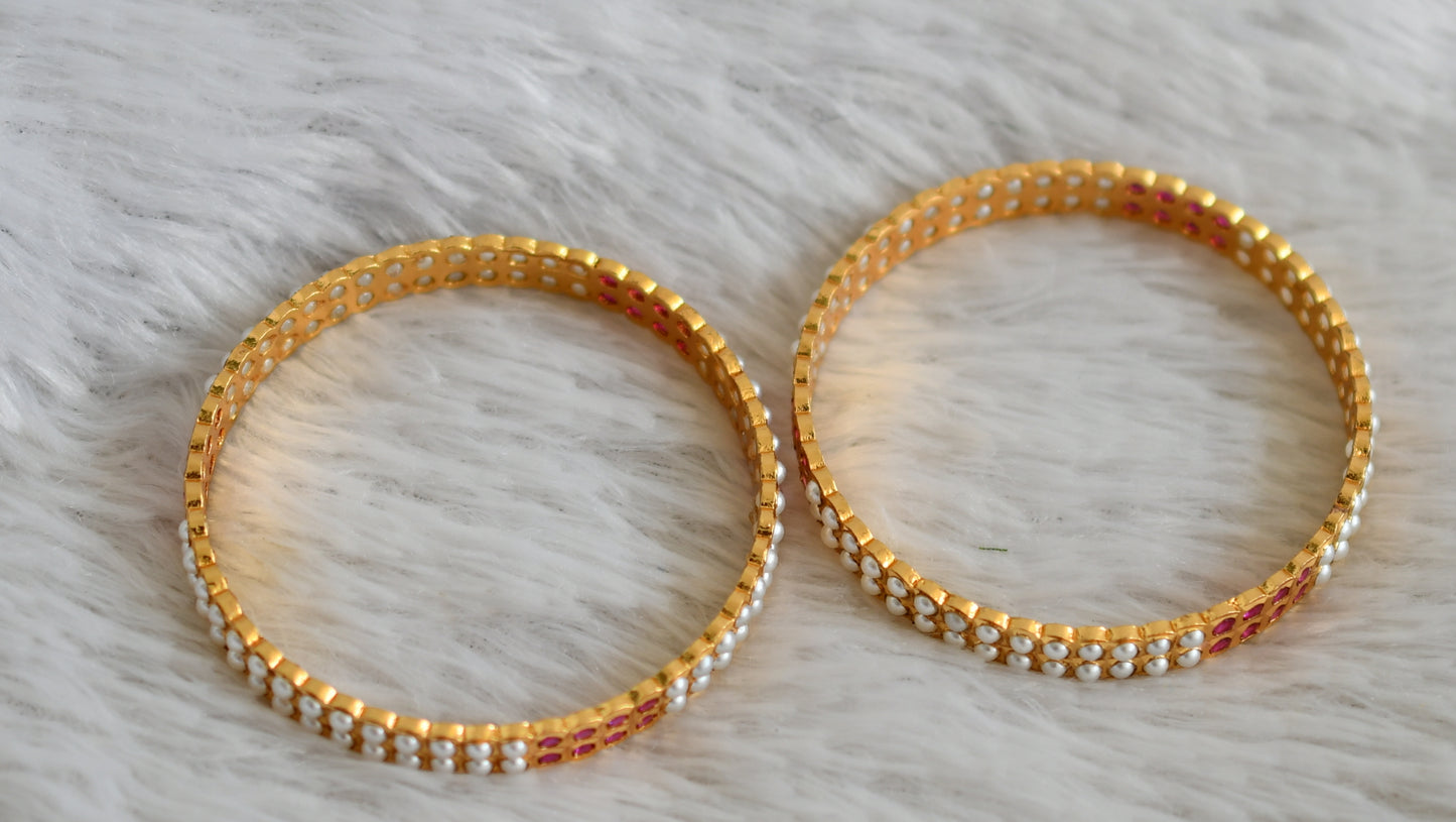 Gold tone ad pink-pearl south indian bangles(2.4) dj-48118