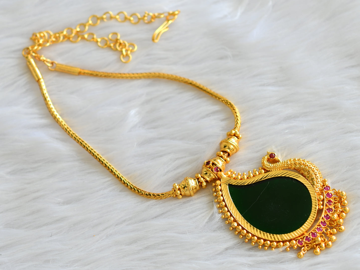 Gold tone pink-green kerala style peacock necklace dj-43239