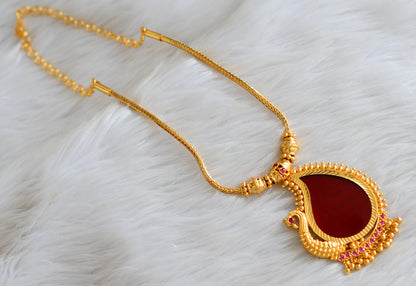 Gold tone pink-red kerala style peacock necklace dj-43240