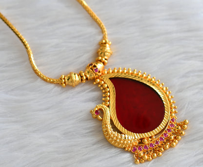 Gold tone pink-red kerala style peacock necklace dj-43240