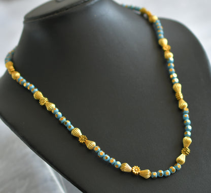 Gold tone Blue Beaded Necklace -dj04152