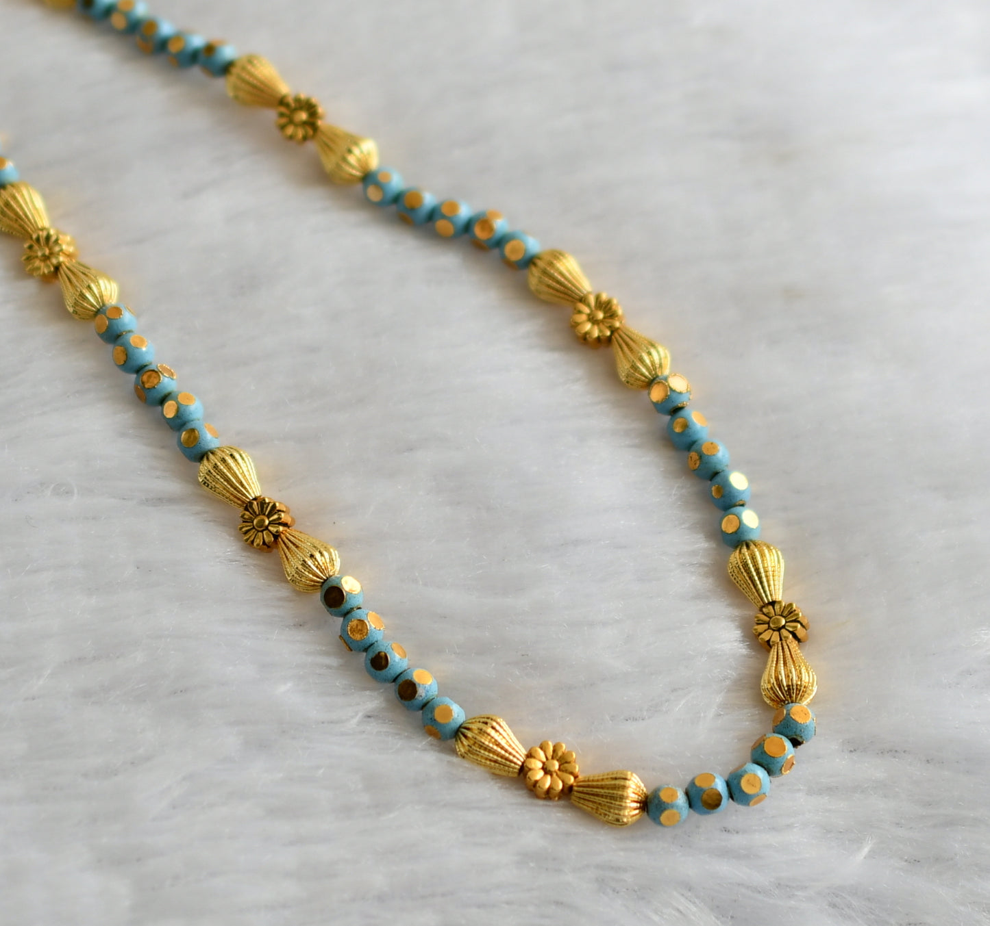 Gold tone Blue Beaded Necklace -dj04152