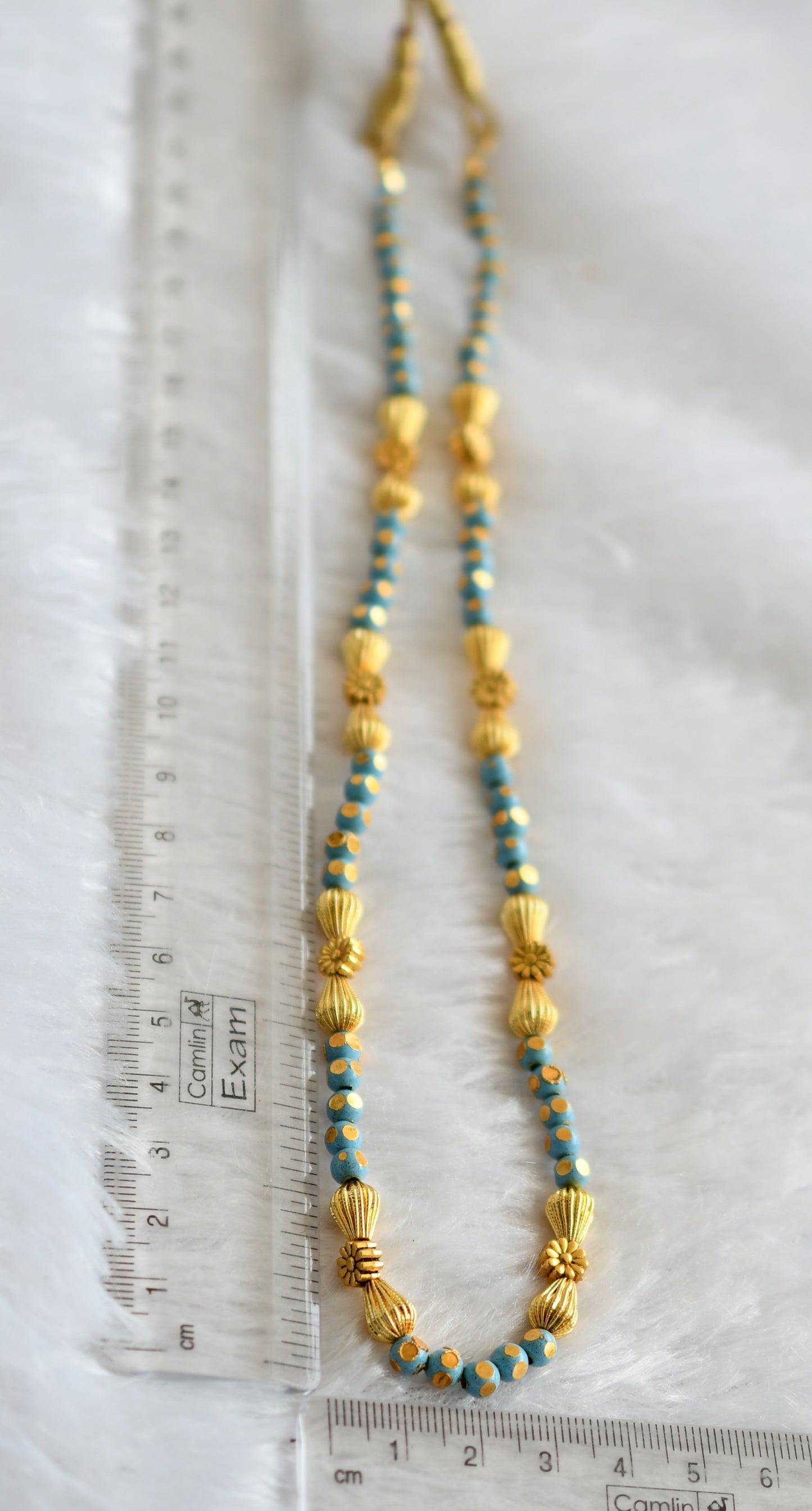 Gold tone Blue Beaded Necklace -dj04152