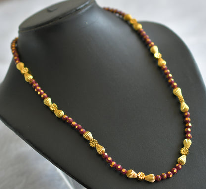 Gold tone Maroon Beaded Necklace -dj04153