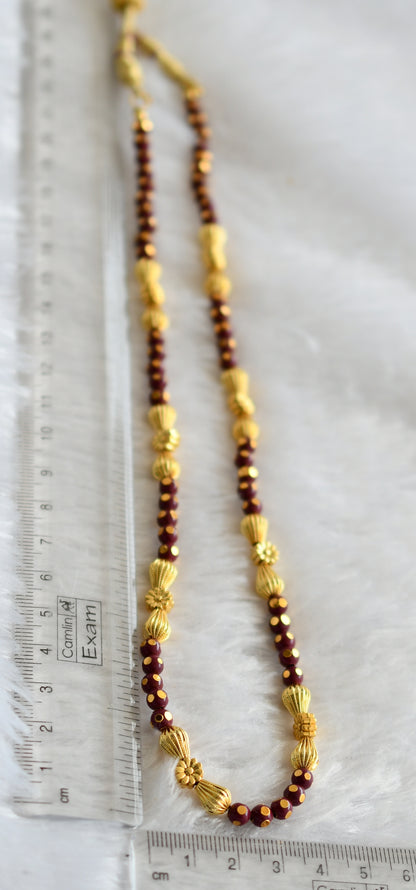 Gold tone Maroon Beaded Necklace -dj04153