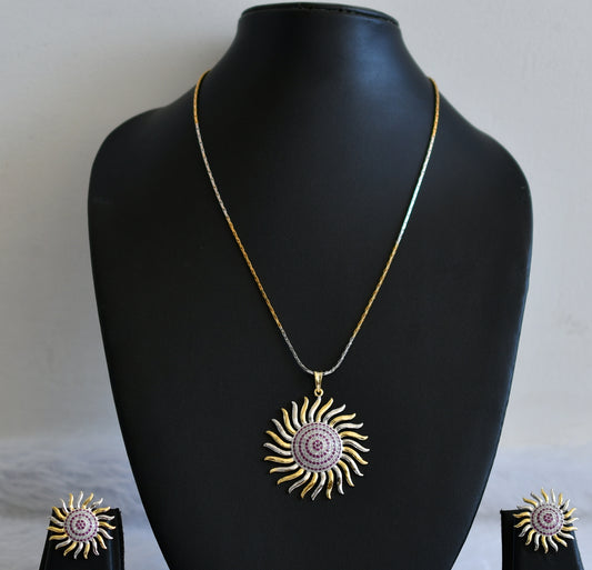 Two tone Cz-ruby Sun flower Designer Necklace Set-dj05009