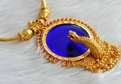 Gold tone kerala style pink-blue peacock round necklace dj-43231