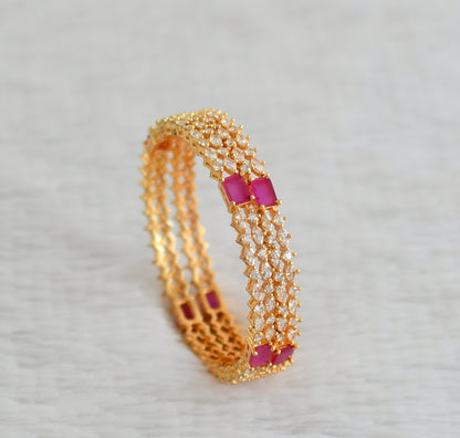 Gold tone ruby-white block stone bangles(2.4) dj-48161