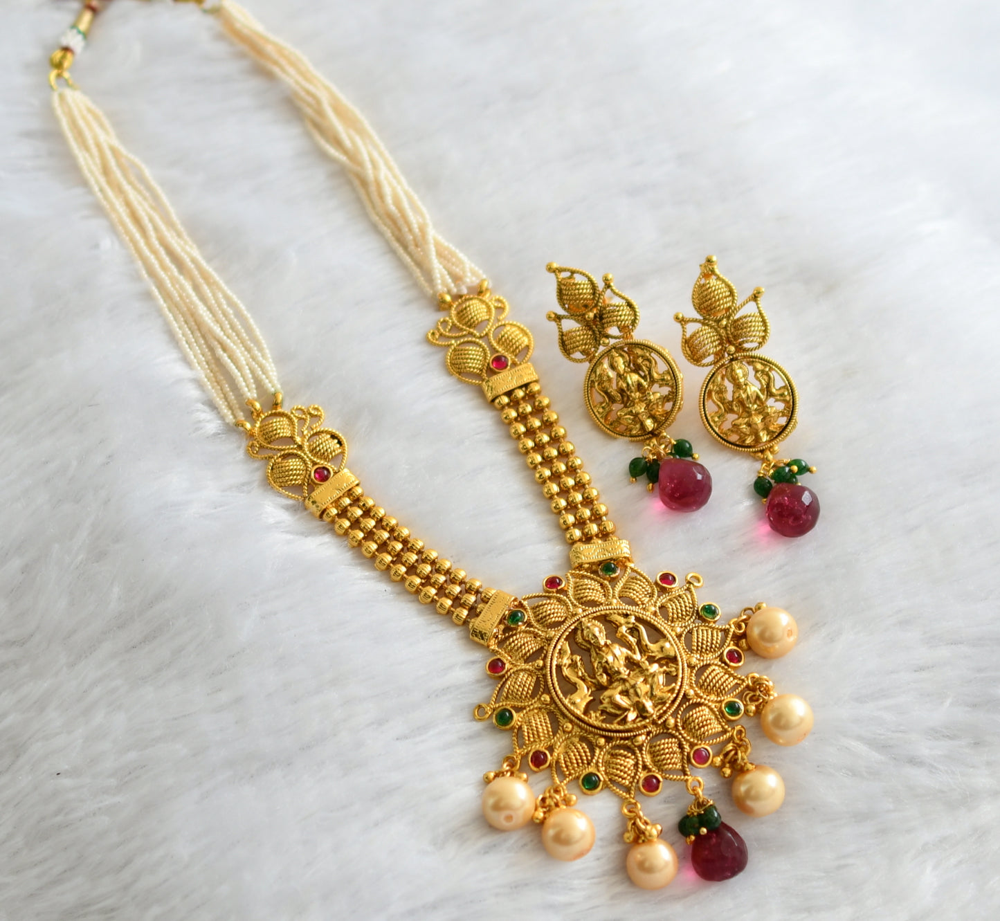 Antique gold tone Kemp-green Lakshmi Necklace Set-dj04156