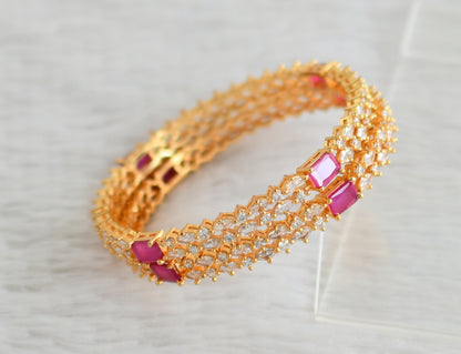 Gold tone ruby-white block stone bangles(2.8) dj-48163