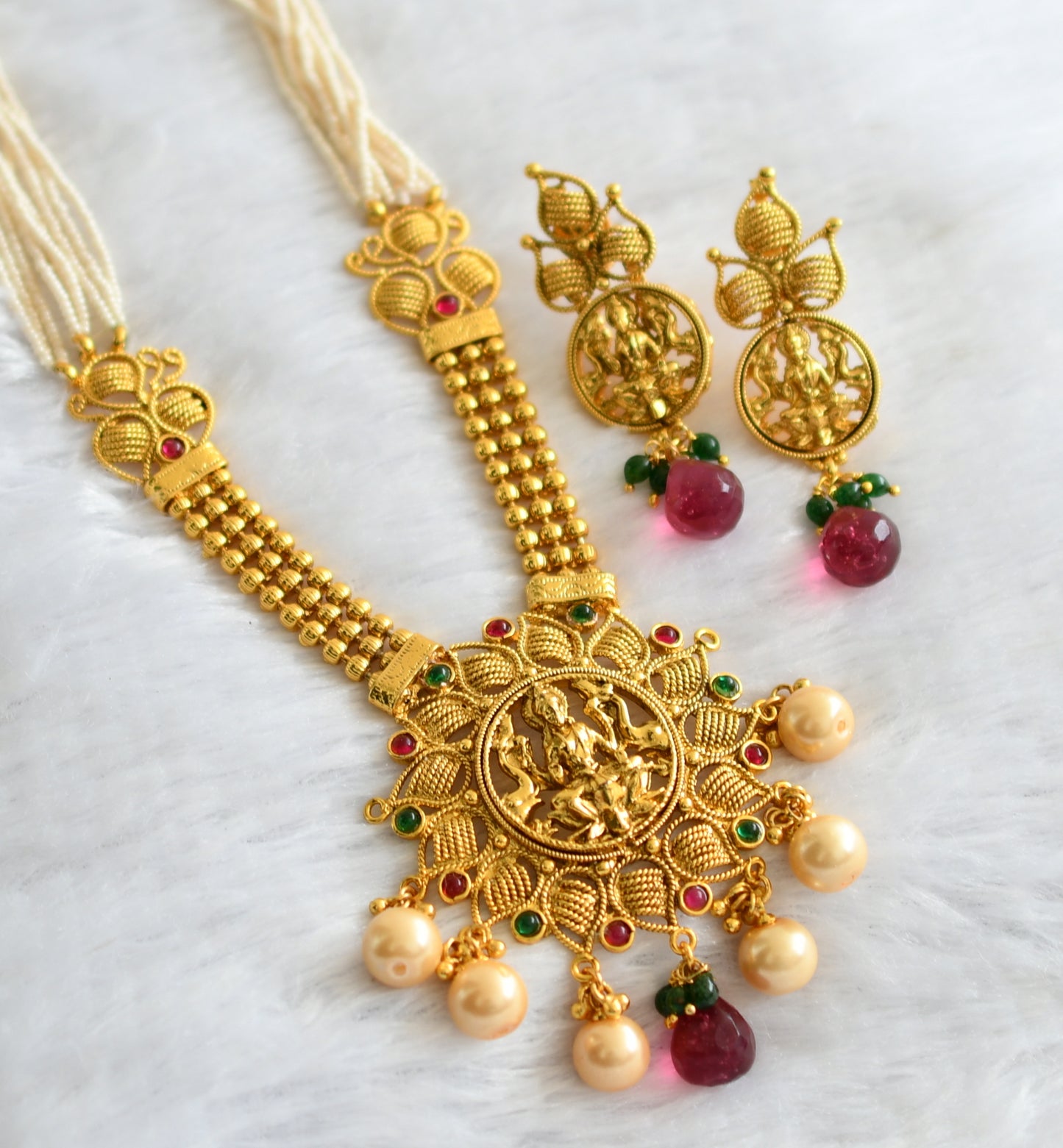 Antique gold tone Kemp-green Lakshmi Necklace Set-dj04156