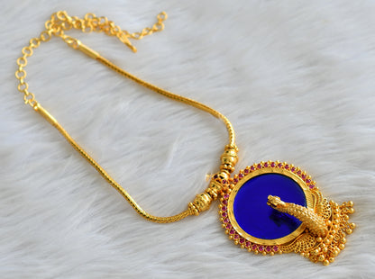 Gold tone kerala style pink-blue peacock round necklace dj-43231