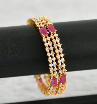 Gold tone ruby-white block stone bangles(2.4) dj-48161