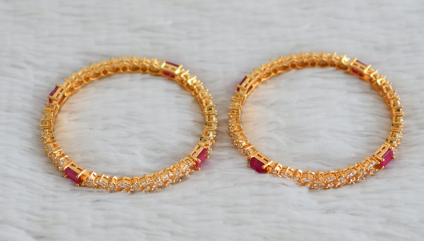 Gold tone ruby-white block stone bangles(2.6) dj-48162