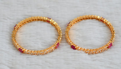 Gold tone ruby-white block stone bangles(2.8) dj-48163