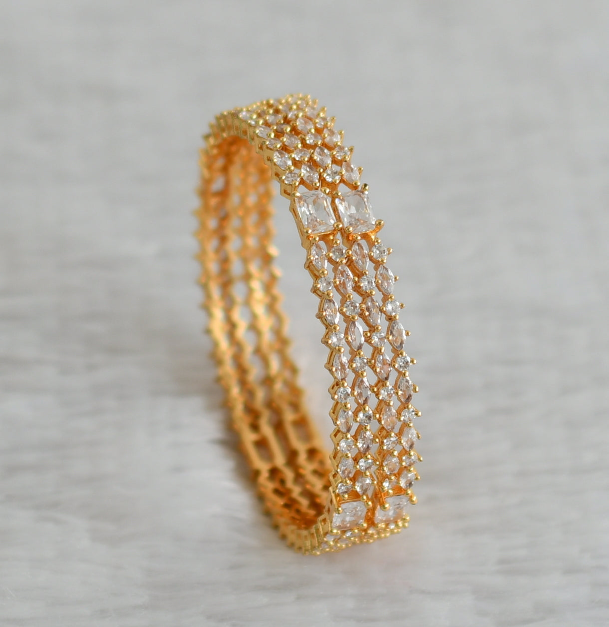 Gold tone cz white block stone bangles(2.8) dj-48166