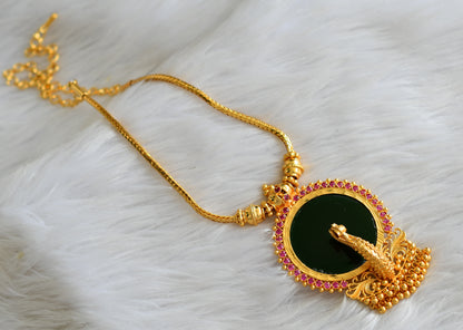 Gold tone kerala style pink-green peacock round necklace dj-43230