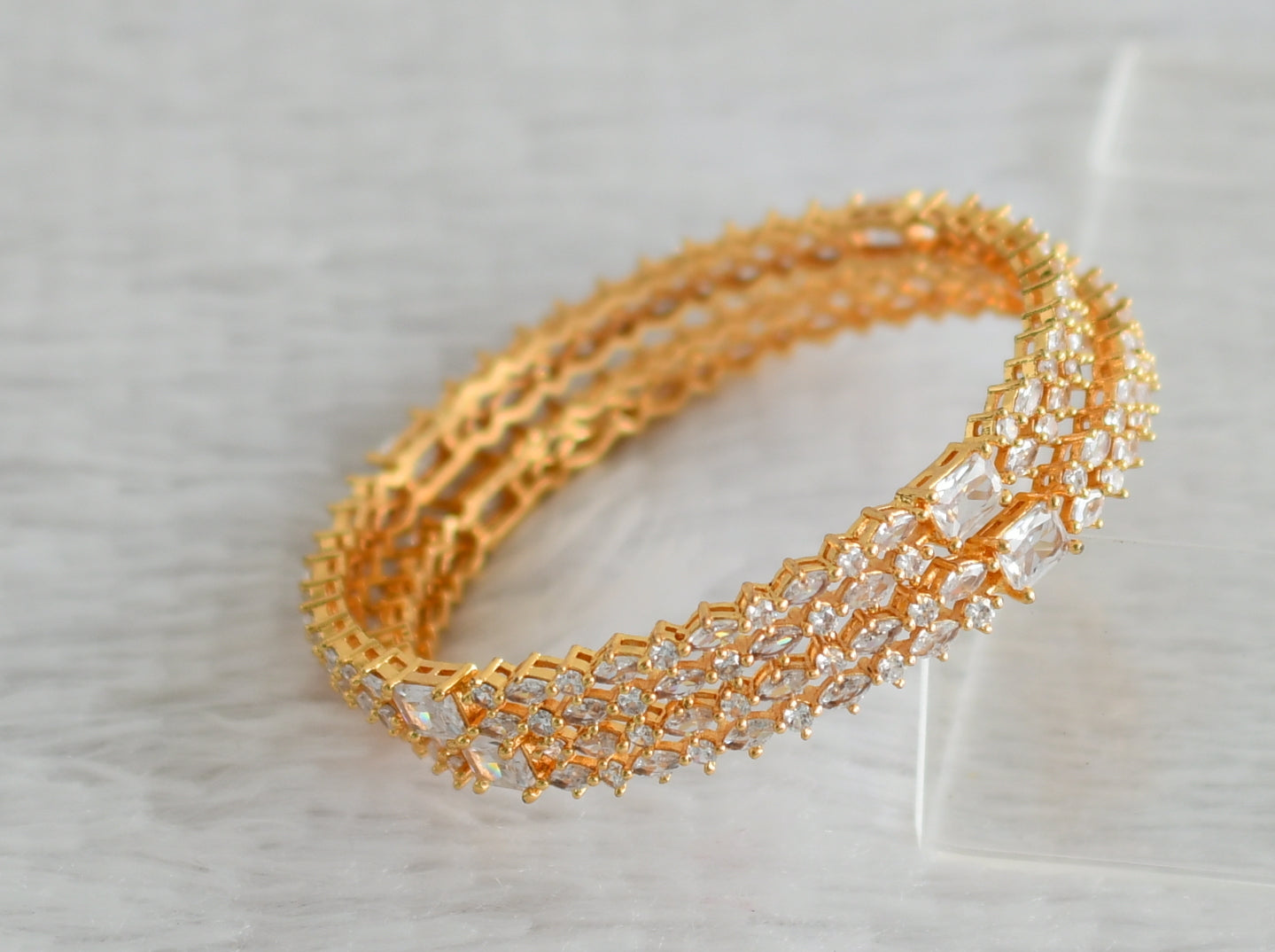 Gold tone cz white block stone bangles(2.8) dj-48166