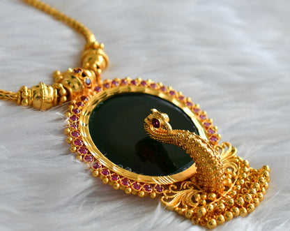 Gold tone kerala style pink-green peacock round necklace dj-43230