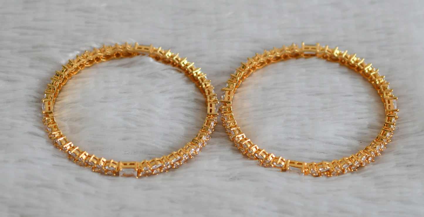 Gold tone cz white block stone bangles(2.4) dj-48164