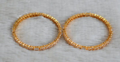 Gold tone cz white block stone bangles(2.8) dj-48166